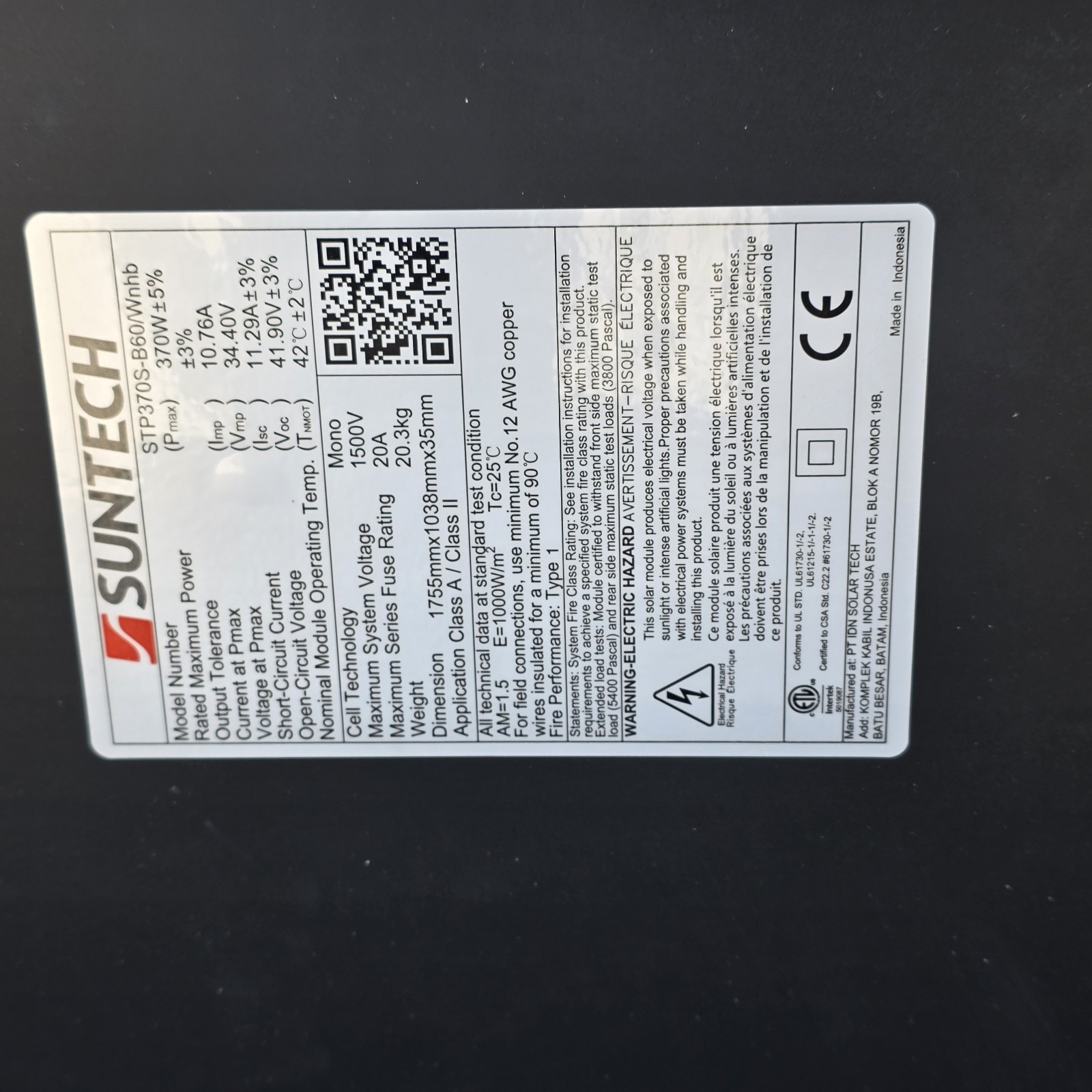 Suntech STP370S-B60/Wnhb 370W Solar Panels Lot of 10 Mono High Efficiency