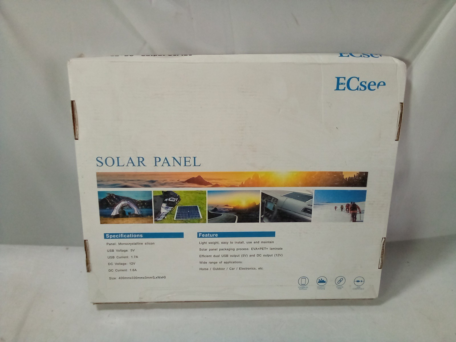 ECsee Solar Panel, Dual USB+DC Output 5V/12V