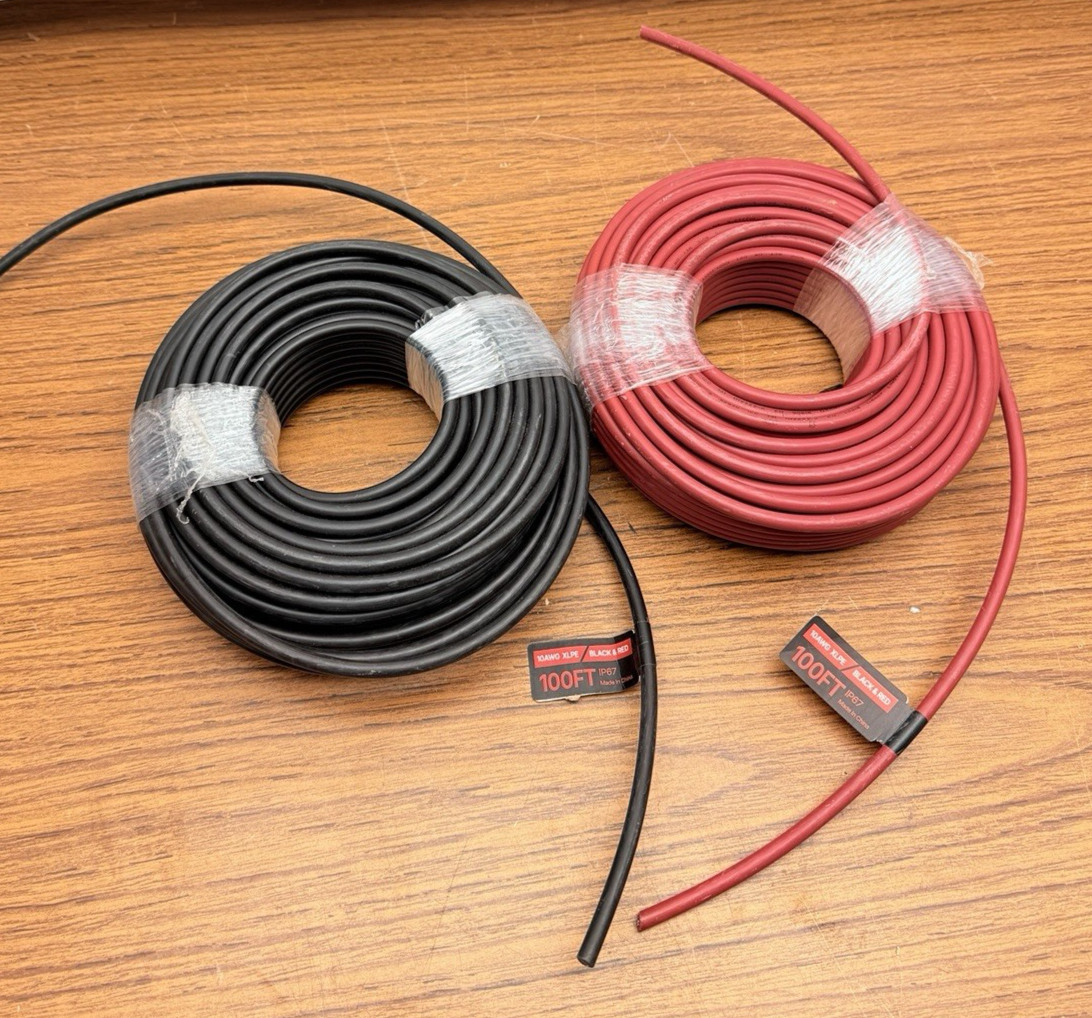 VEVOR Solar Panel Extension Cable 100 Ft Black + Red 10 AWG XLPE