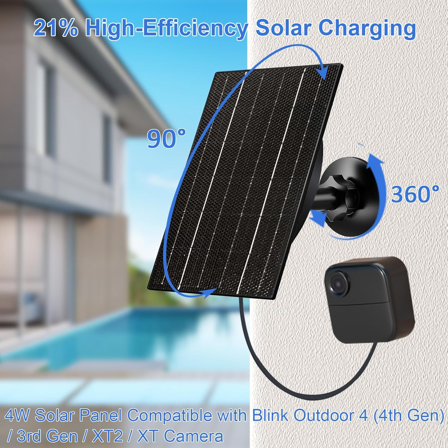 4W Solar Panel Blink Outdoor 4Th Gen/3Rd Gen/Xt/Xt2 Camera USB-C Micro USB Cable