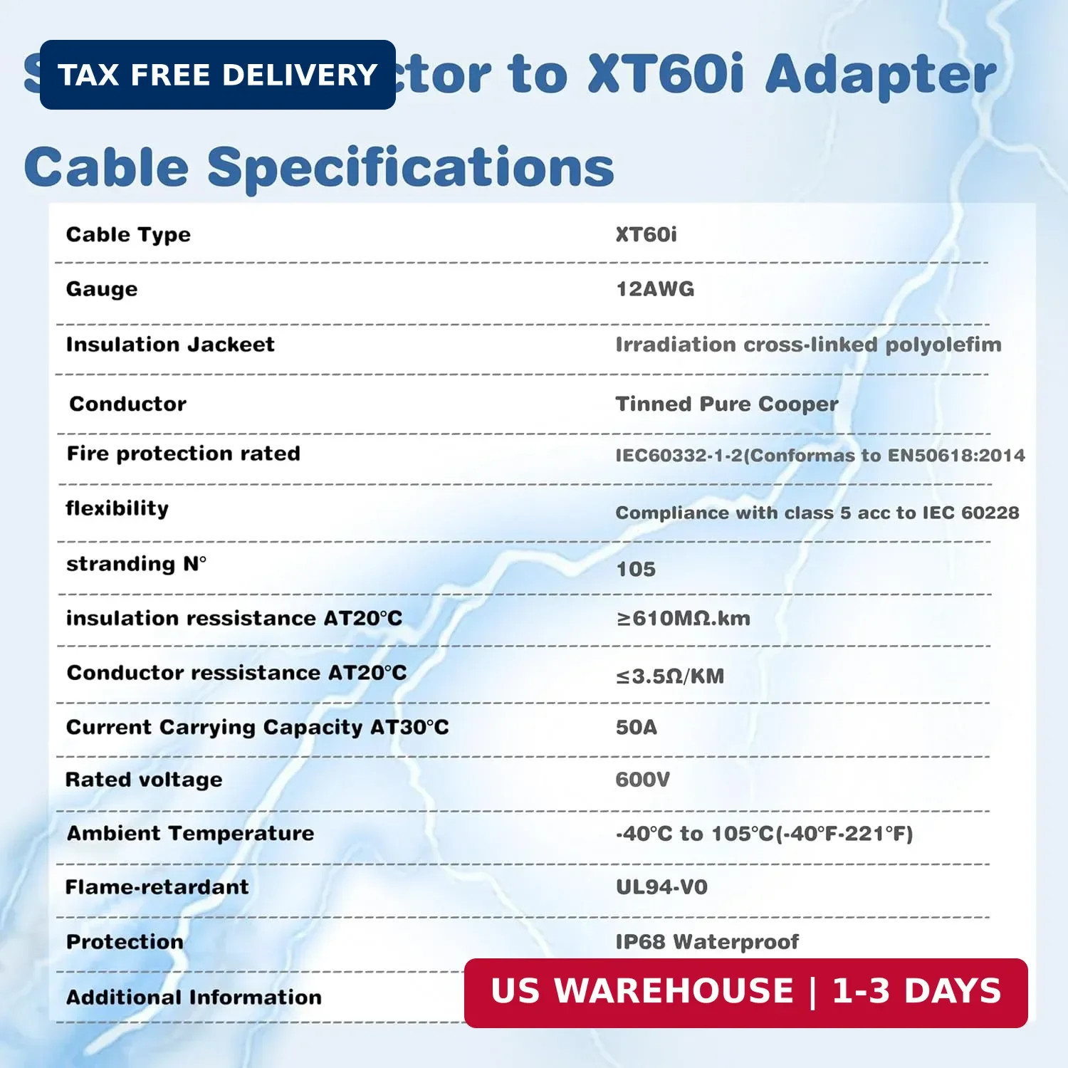 Solar to XT60i Charge Extension Cable 3FT/6FT/12FT/25FT/50FT, Solar Connectors t