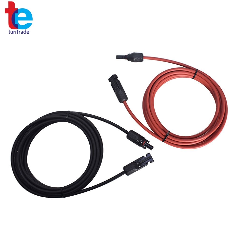 1 Pair 12AWG 15ft Solar Panel Extension Cable Wire Connector Black+Red