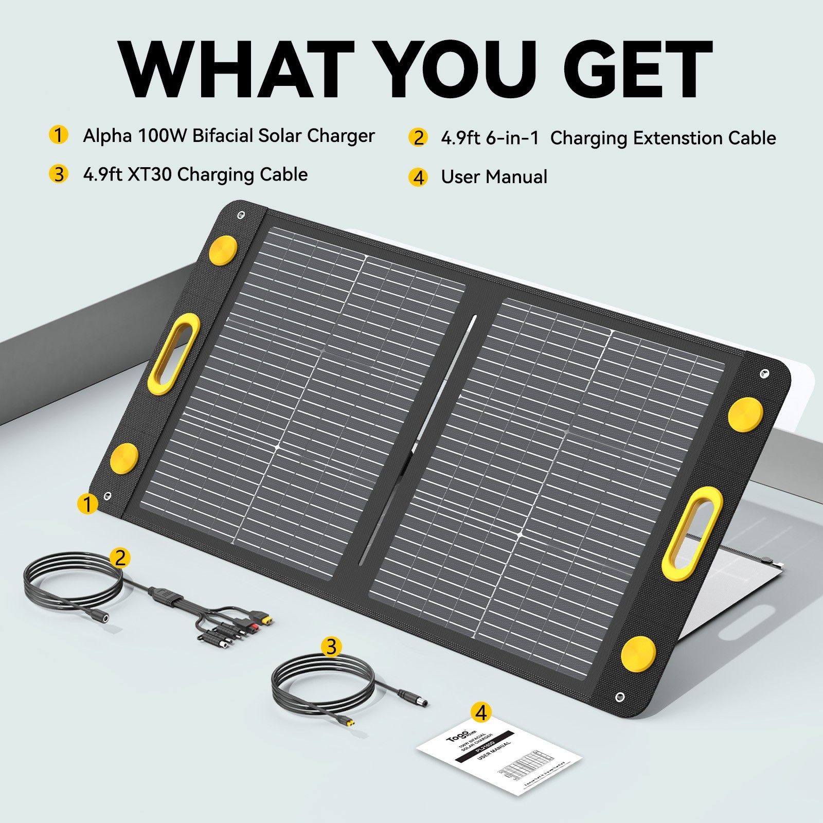 100W Bifacial Portable Solar Panel, Bend Resistant Foldable Solar Panel 100Watt