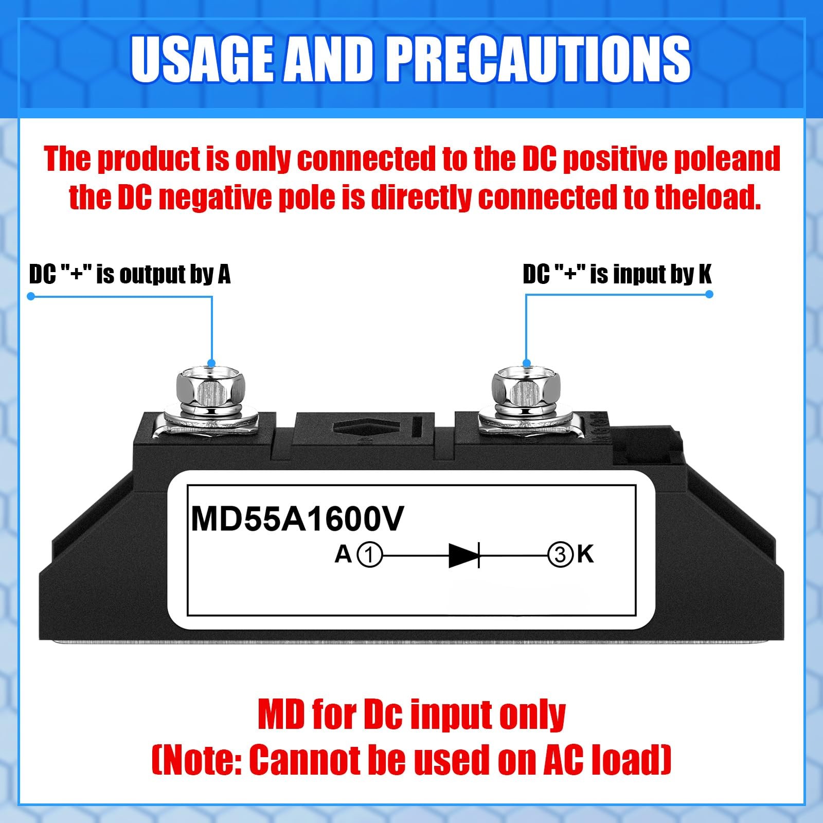 Yexiya 1 Pcs MD 55A (50Amp)-16 Solar Diode, DC Blocking Unidirectional…