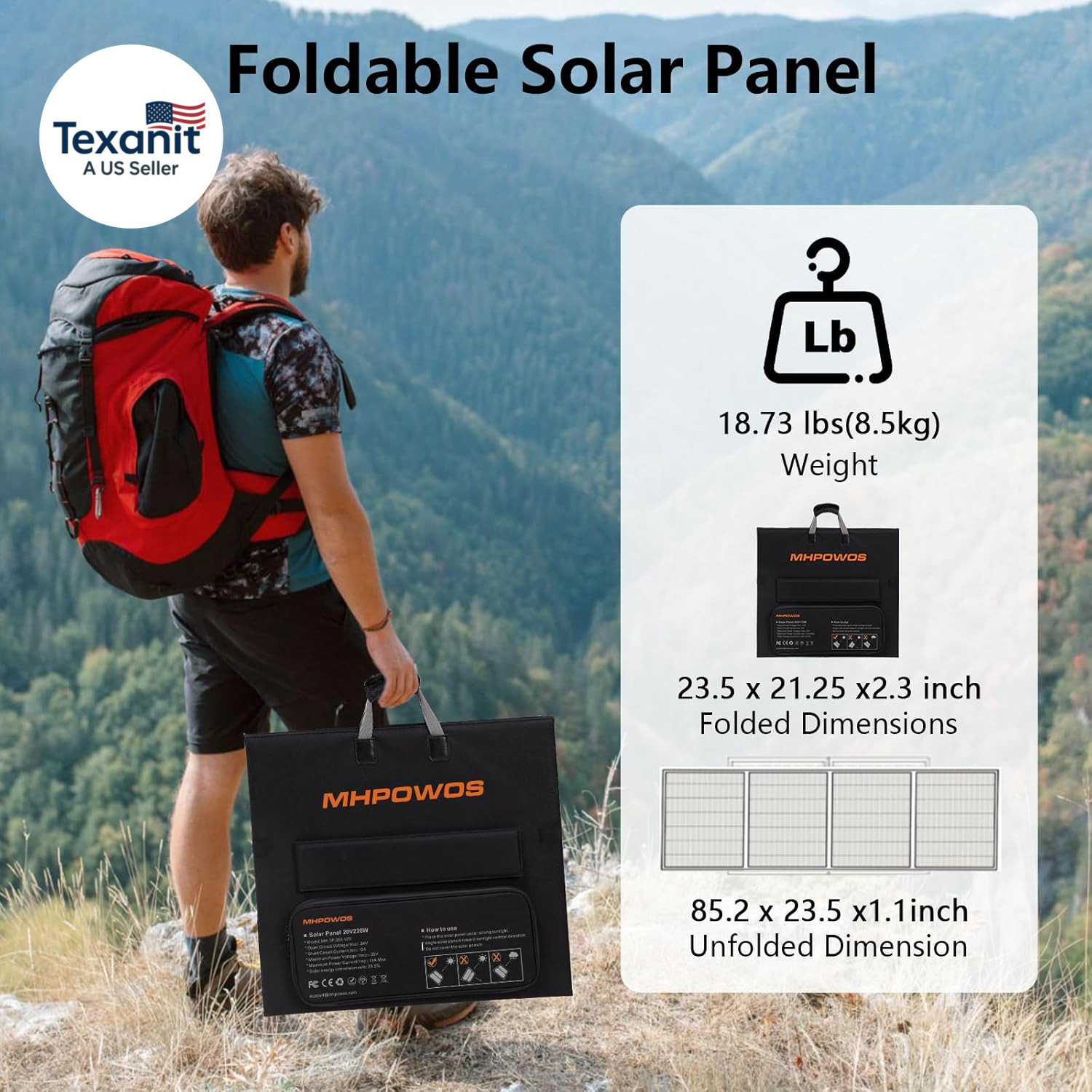 Portable Solar Panel 220W 40V Monocrystalline Foldable Solar Panels Charger Powe