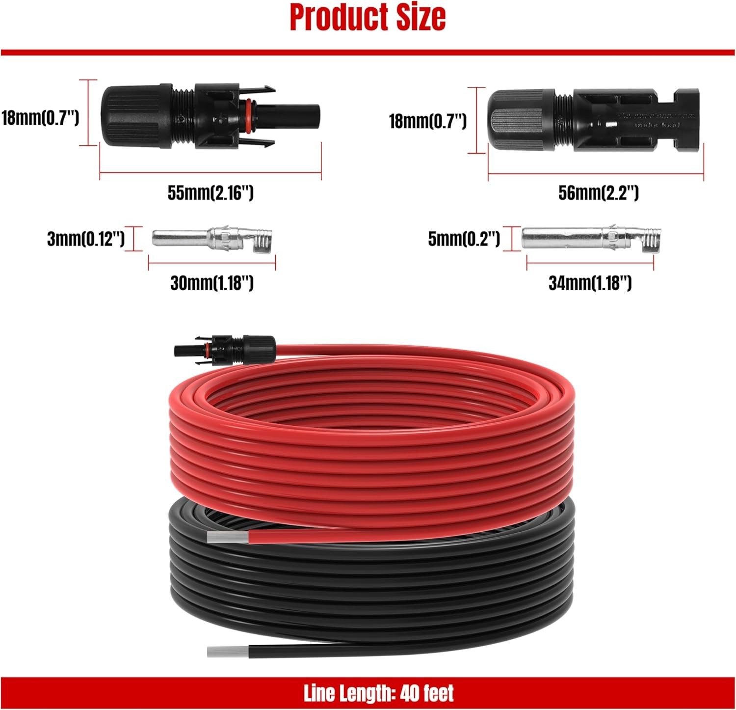 40Feet 10AWG Solar Extension Cable for Solar Panels RV Marine Camper Ferry