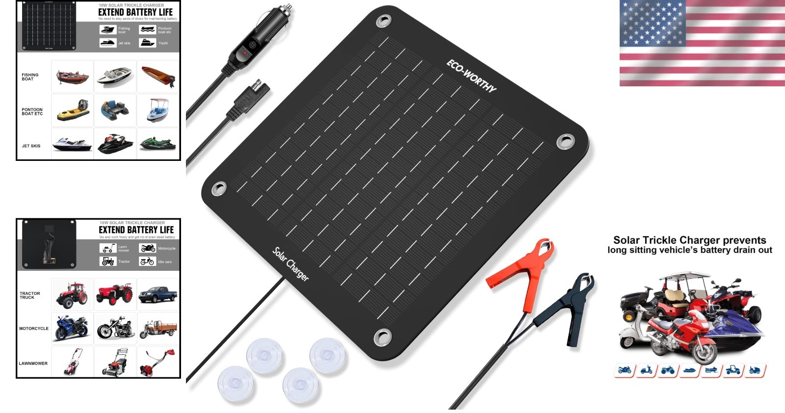 10W Solar Car Battery Maintainer Waterproof Portable Trickling Charger