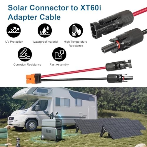 25FT Solar Panel XT60i Cable 10AWG Adapter Connector for Portable Power Station