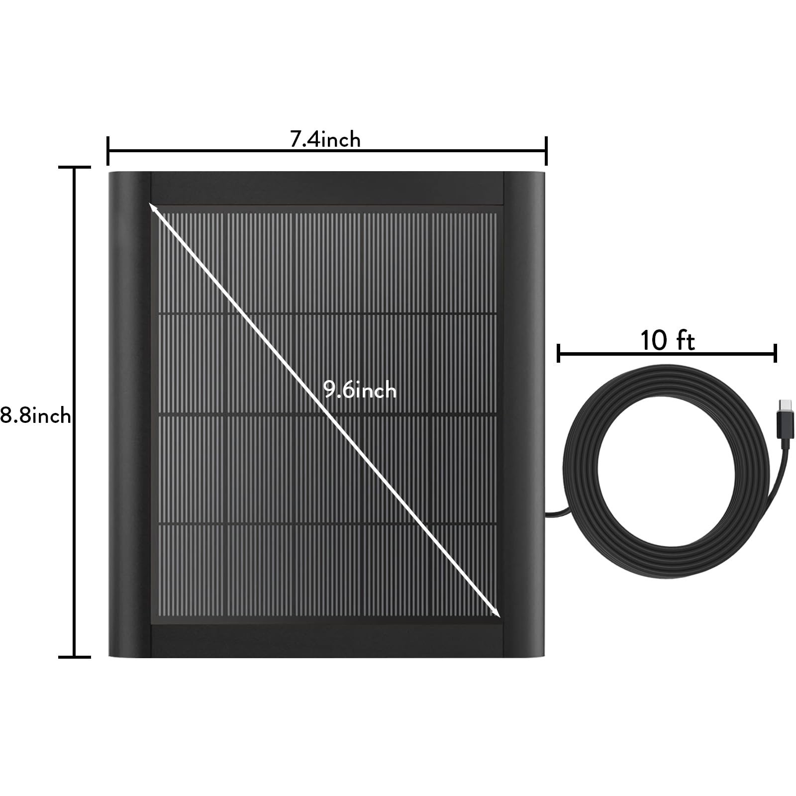 8W Solar Panel Charger for Ring Camera – IP65 Waterproof, 10ft USB C Cable, 2-Pa