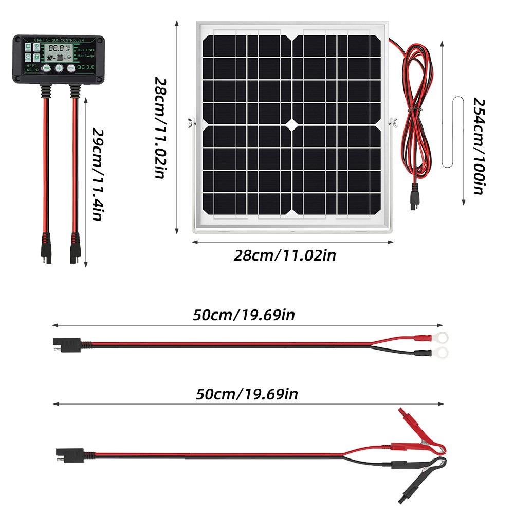 12V Solar Trickle Charger 30W Solar Panel w/Controller Car RV Battery Maintainer