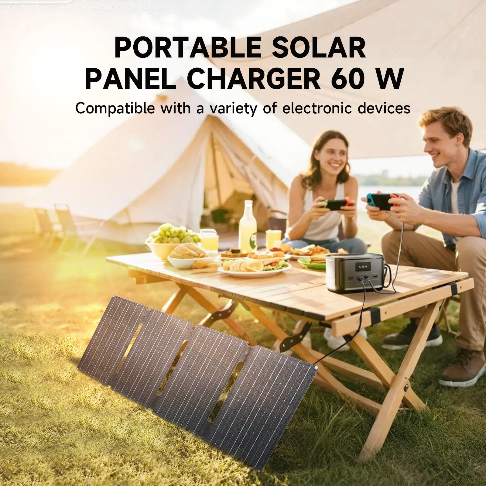 ALLPOWERS Portable Solar Panel 60W Foldable Solar Panel Charger for Camping Fish