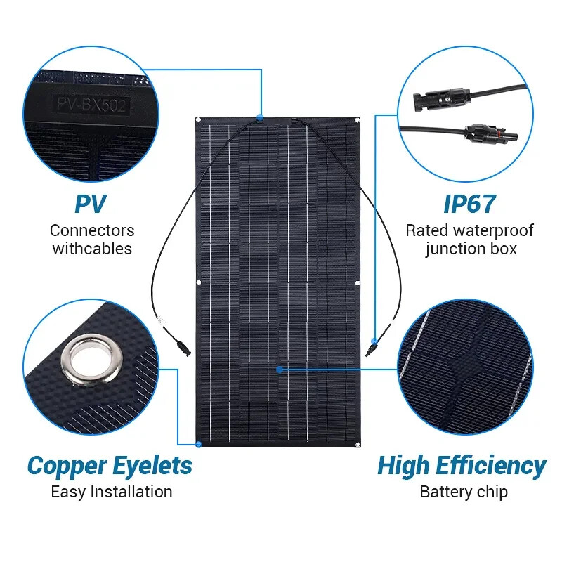 400W 18V 12V Flexible Solar Panel Mono Camping Home RV Battery Charge Off-Grid