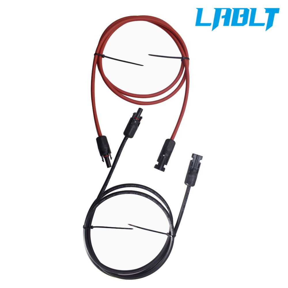 LABLT 1Pair Black + Red Solar Panel Extension Cable Wire Connector 12/10 AWG