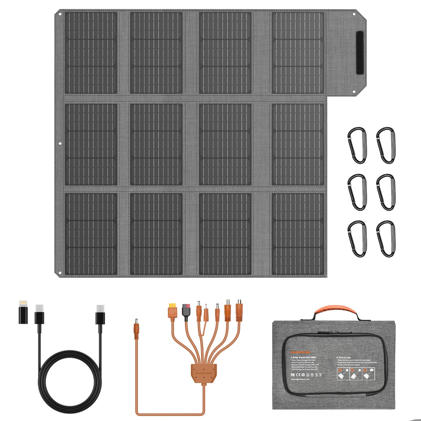MHPOWOS 120W Foldable Solar Panel Solar Charger for RV Camping Caravan RV Boat