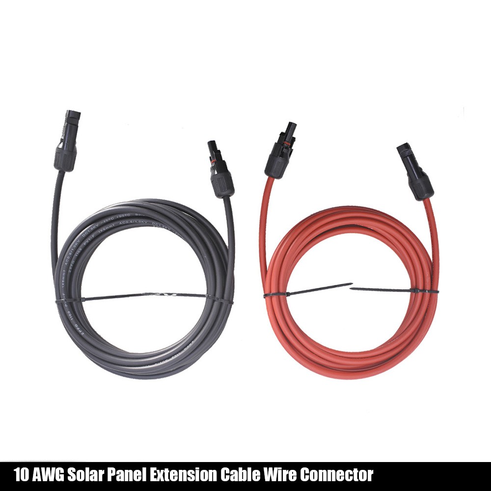 6mm²/10AWG 1 Pair 15ft Black + Red Solar Panel Extension Cable Wire Connector