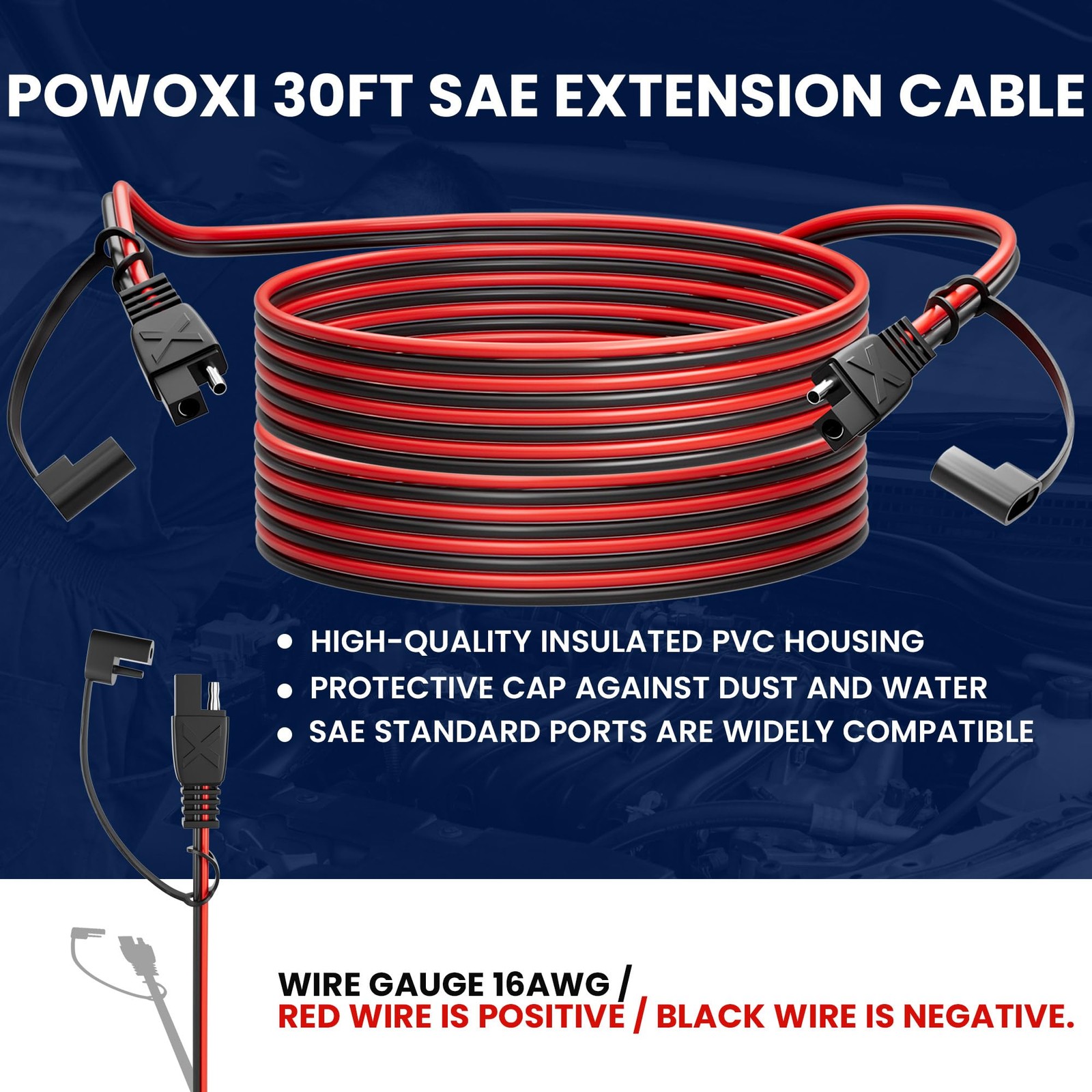 30ft Sae Extension Cable 16 Awg Quick Disconnect Wire Harness Sae To Sae Connect