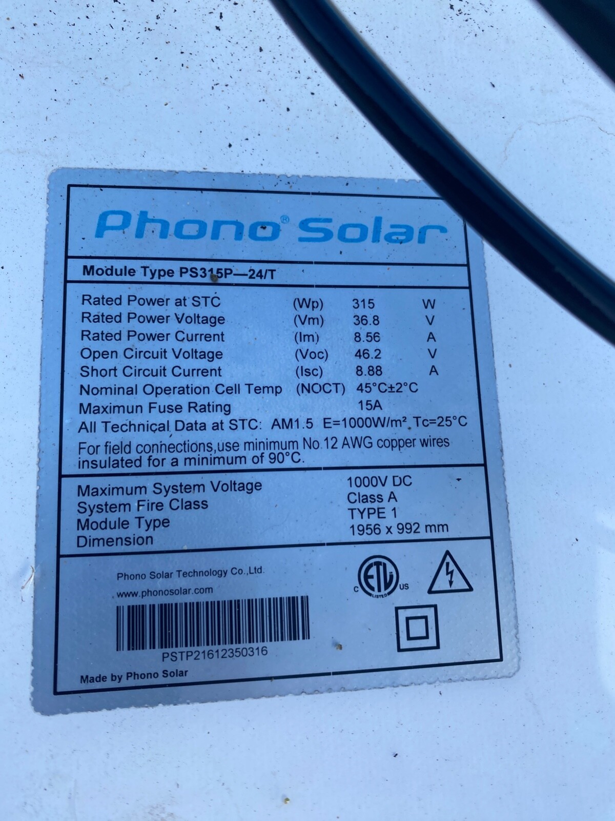 Phono Solar PS315P/24T 315 Watt 72 cell solar panels. 5000 in stock