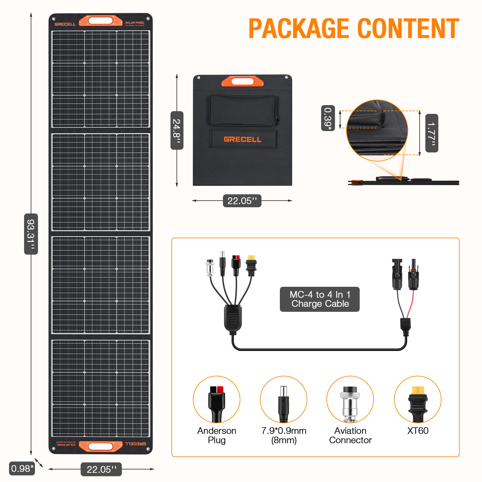 GRECELL Portable 100W 200W Solar Panel Kits Foldable Charger for Solar Battery