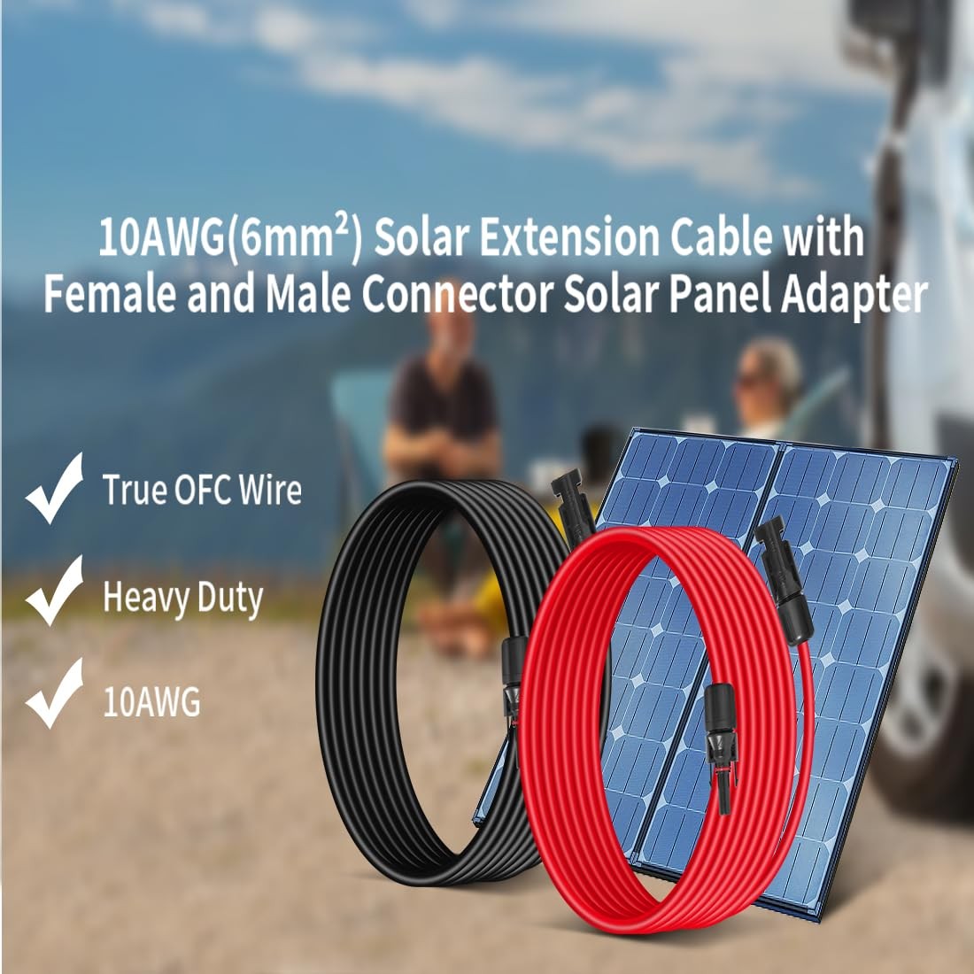 Behaunty 10AWG (6mm²) Solar Panel Extension Cable 3FT – Black & 3 FT,