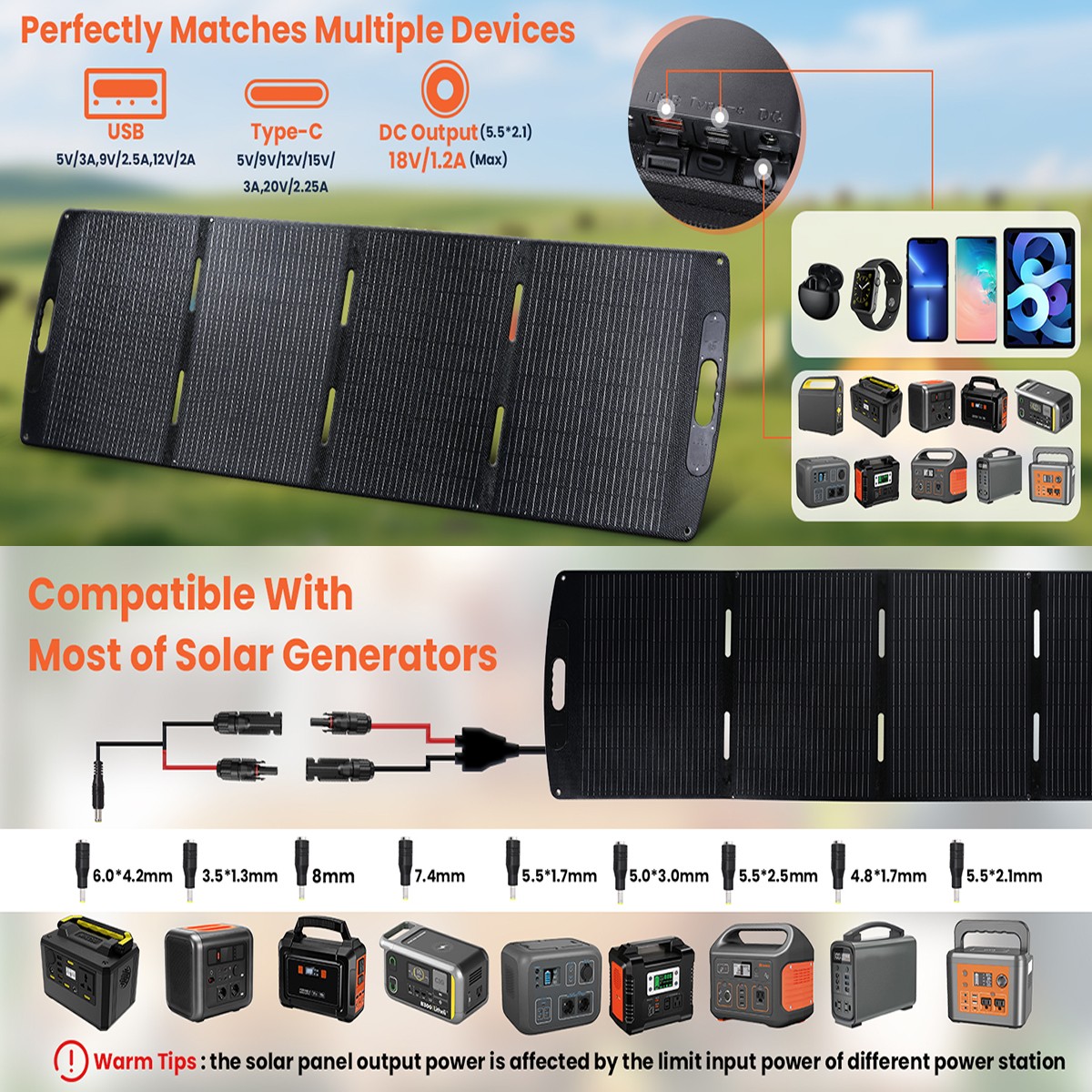 Solar Panel Portable Foldable 100W 200W IP67 for Ecoflow Jackery Anker Bluetti