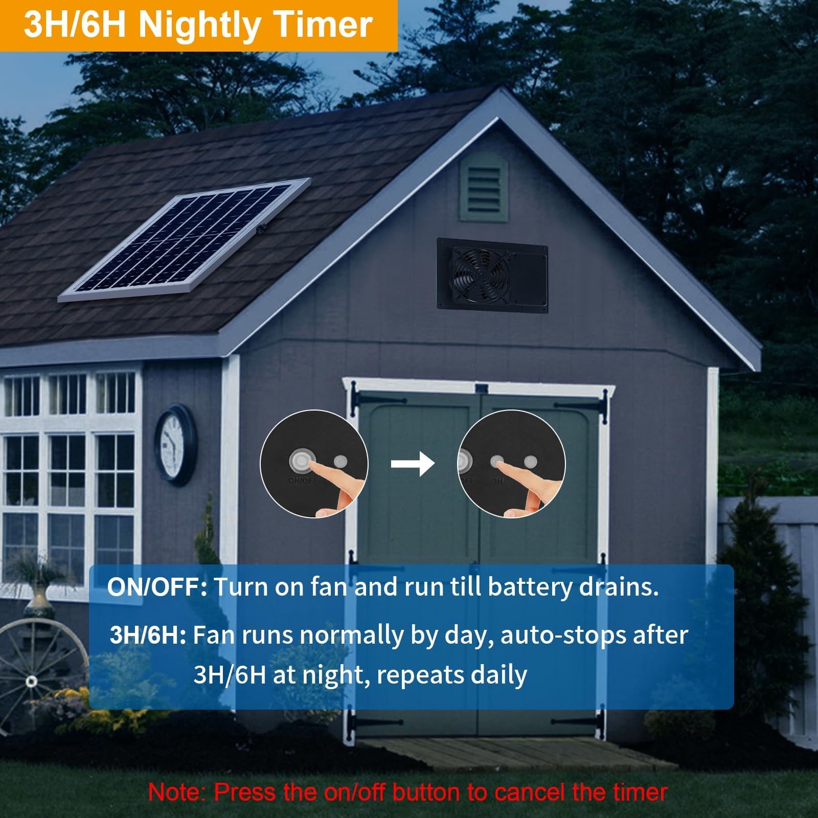 Solar Exhaust Fan with Battery and 3H/6H Timer, High Speed IP65 Waterproof So…