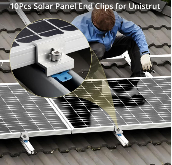 Anbte 10pcs Solar Panel End Clamp for Standard Unistrut, Aluminum 30mm/35mm Sola