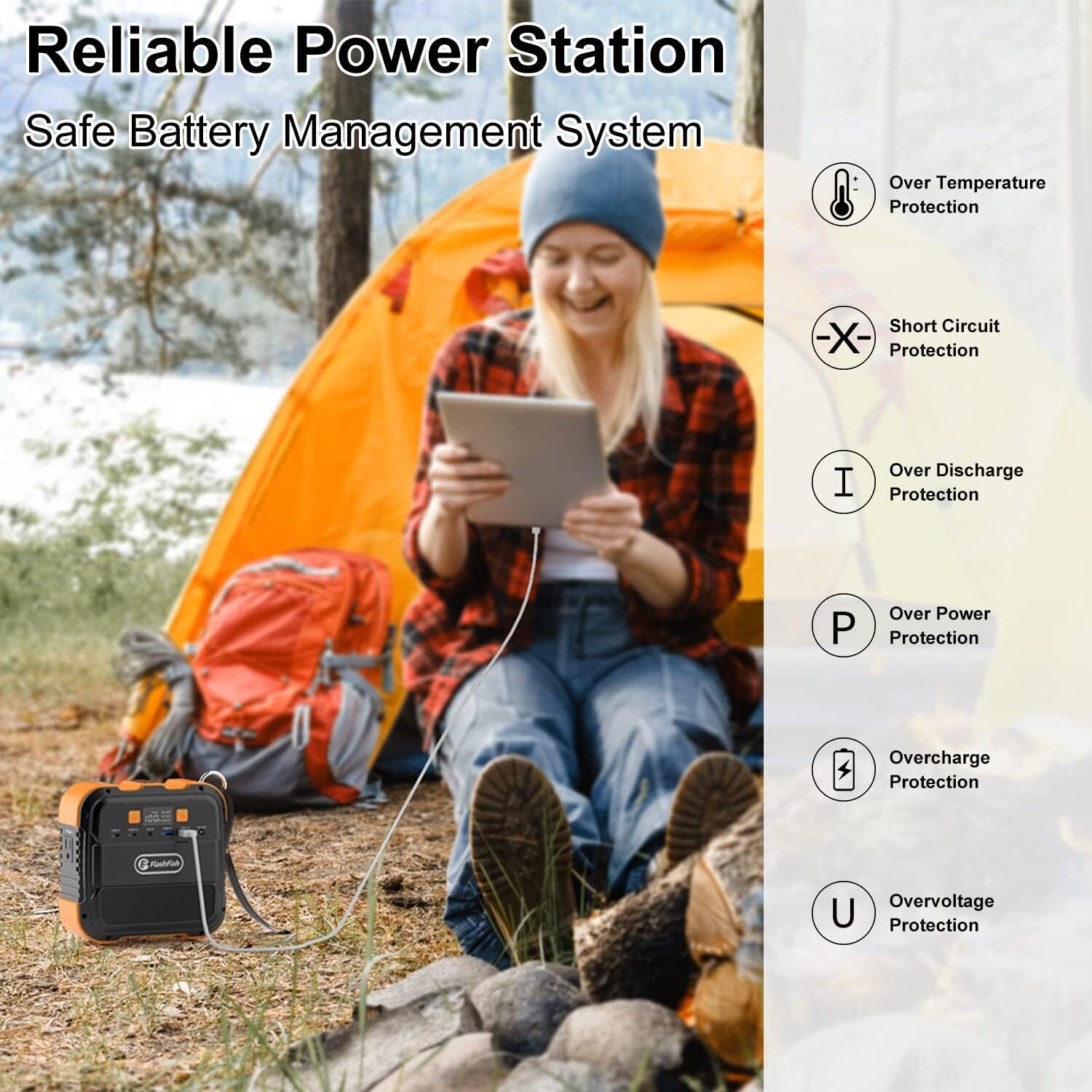 Flashfish Solar Generator Portable 120W 98WH 240W Peak Li-ion Battery for Camp