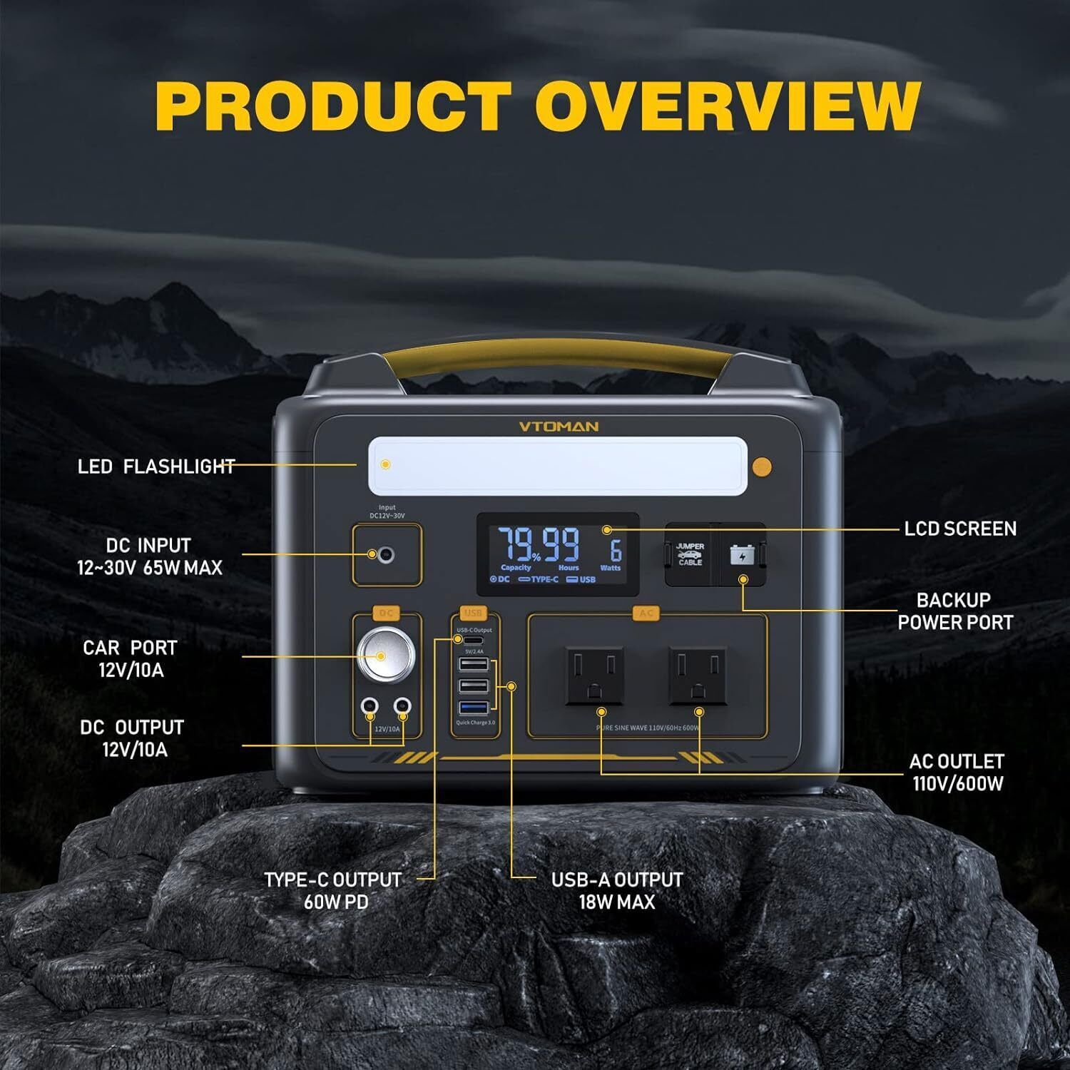 New VTOMAN Jump 600X Portable Power Station 600W (1200W Peak) 299Wh LiFePO4