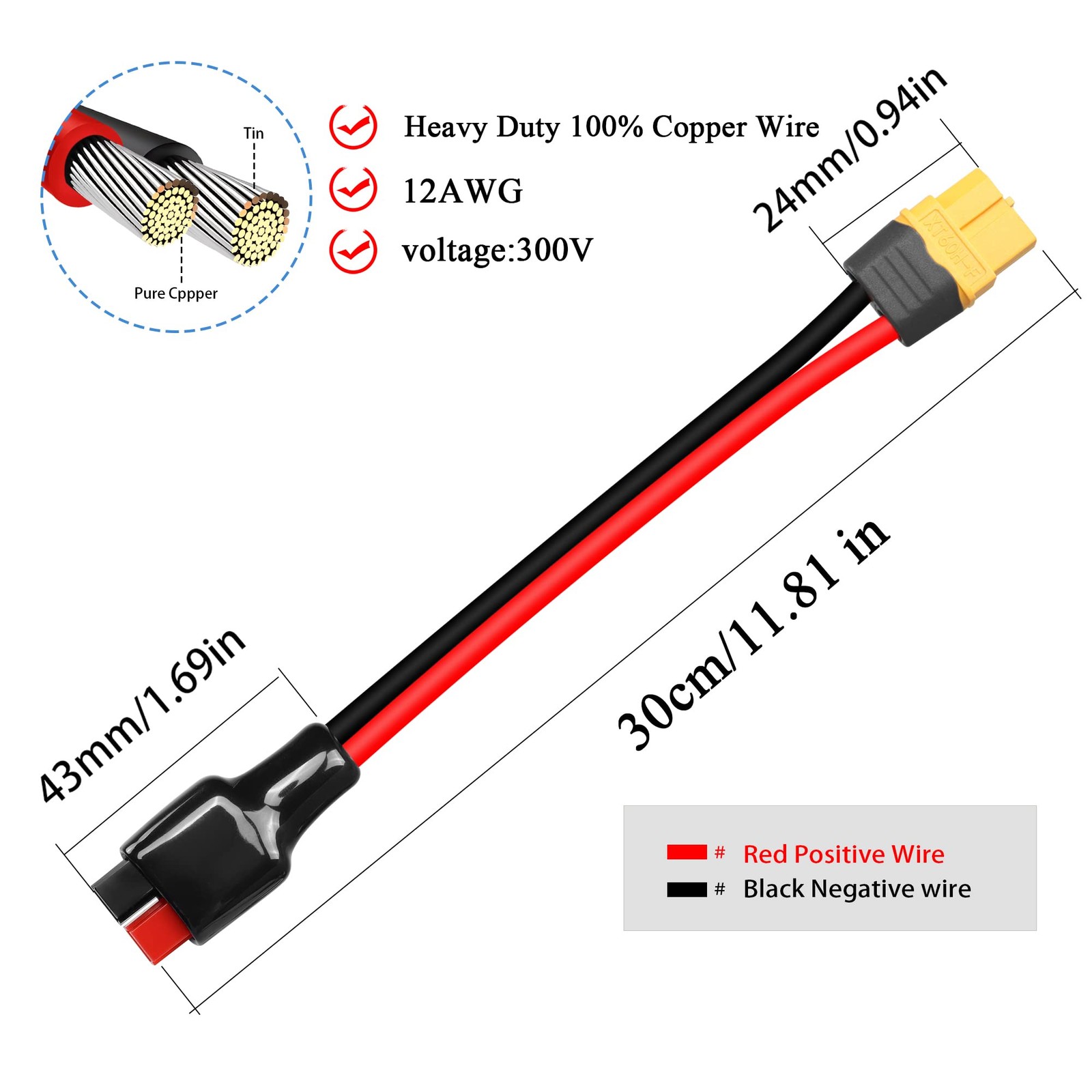 12AWG 45A Connector to XT60 Female Extension Cable Solar Panel to Lithium Bat…