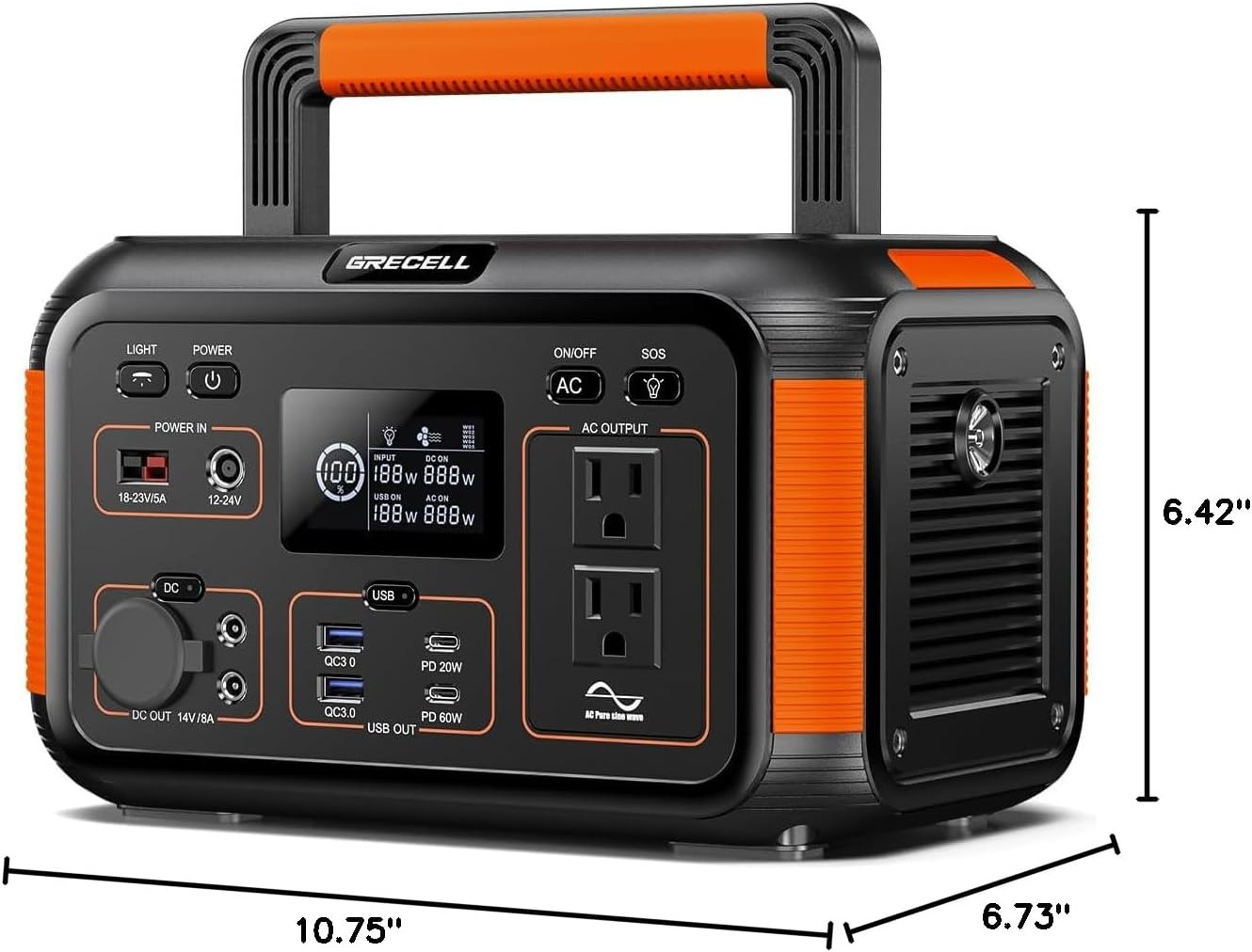 GRECELL 500W Portable Power Station 444Wh Solar Generator with 110V Pure Sine Wa