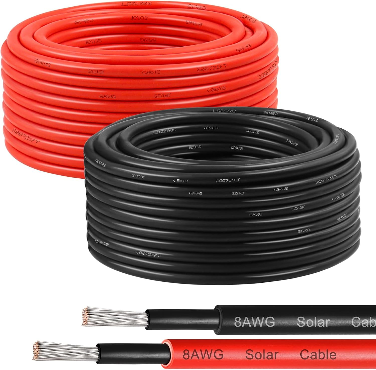 8AWG Solar Panel Wire 10mm², 2 Pack 50FT Red & Black Solar Extension Cable, PV W