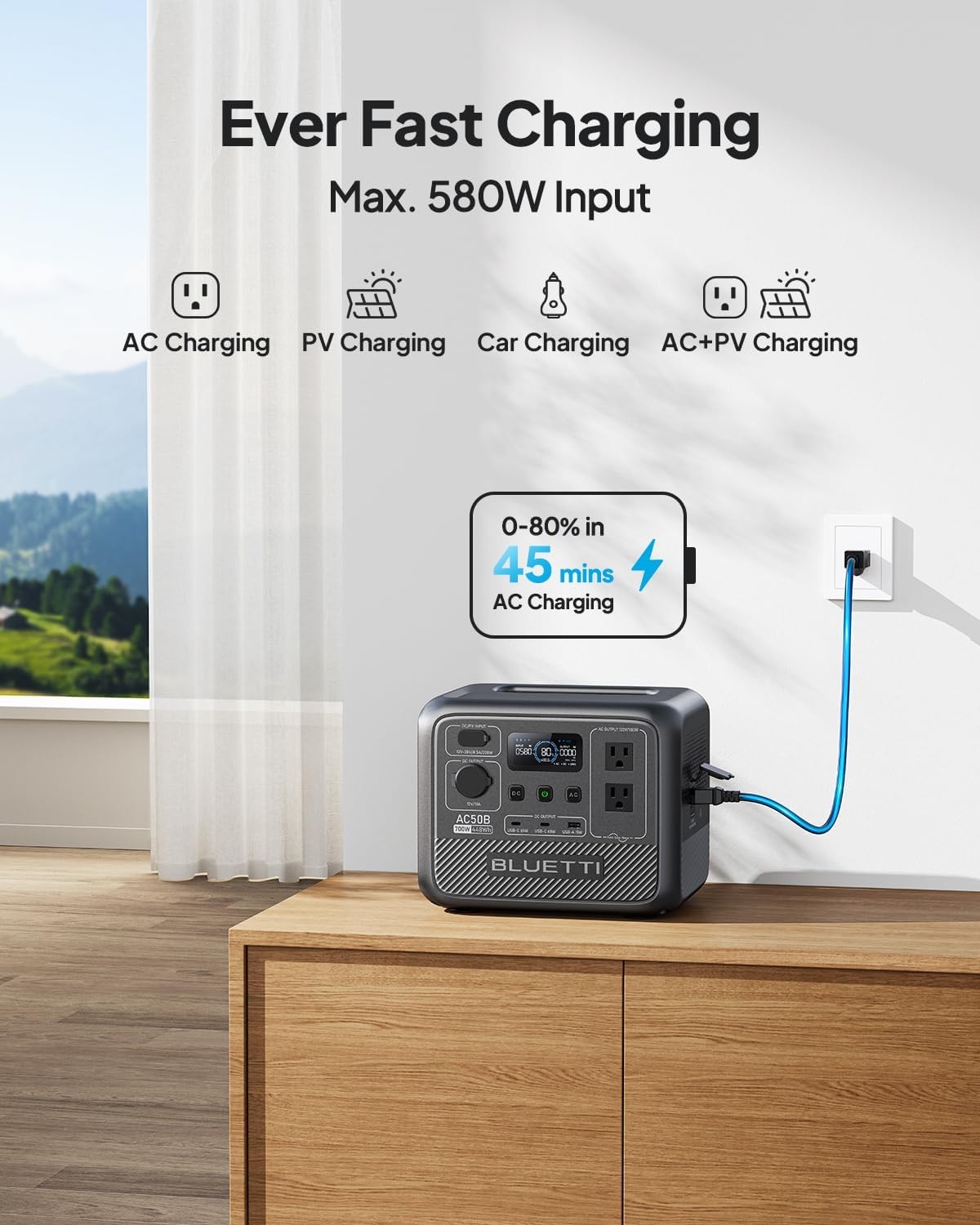AC50B Portable Power Station 448Wh Solar Generator LiFePO4 Battery Backup W/ 2