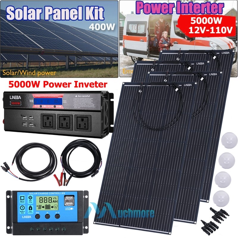 400W Complete Solar Panel Kit with 5000W Power Generator 30A 110V Grid System