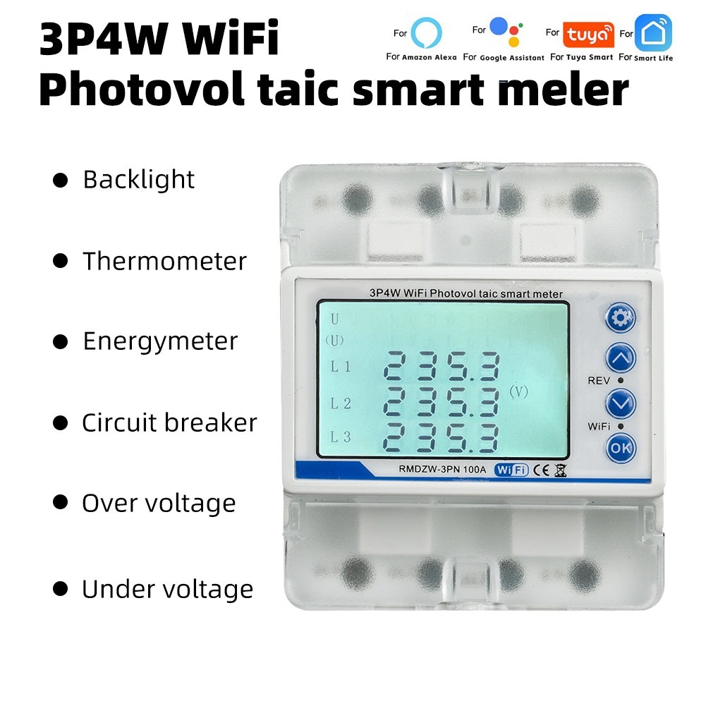 Smart WiFi Energy Meter Three Phase by For Tuya with Voltage Protection