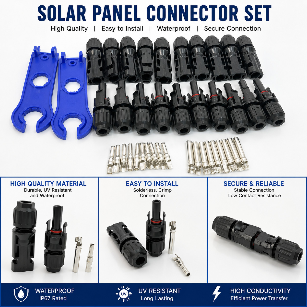 10 Pairs Solar Panel Connector Male Female IP67 1000V DC with Spanner Kit