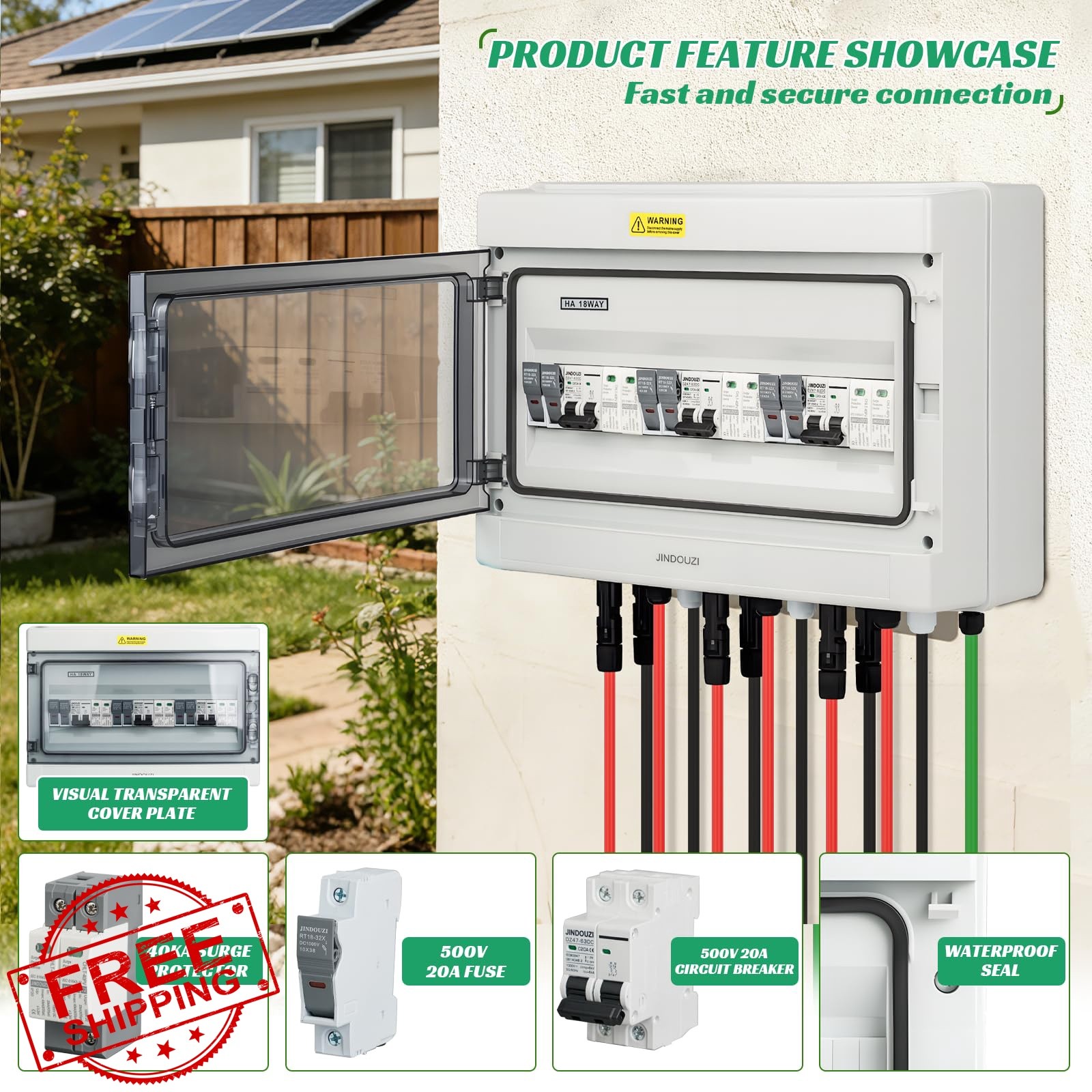 JINDOUZI 3 In 3 Out 20A 500V Solar Combiner Box