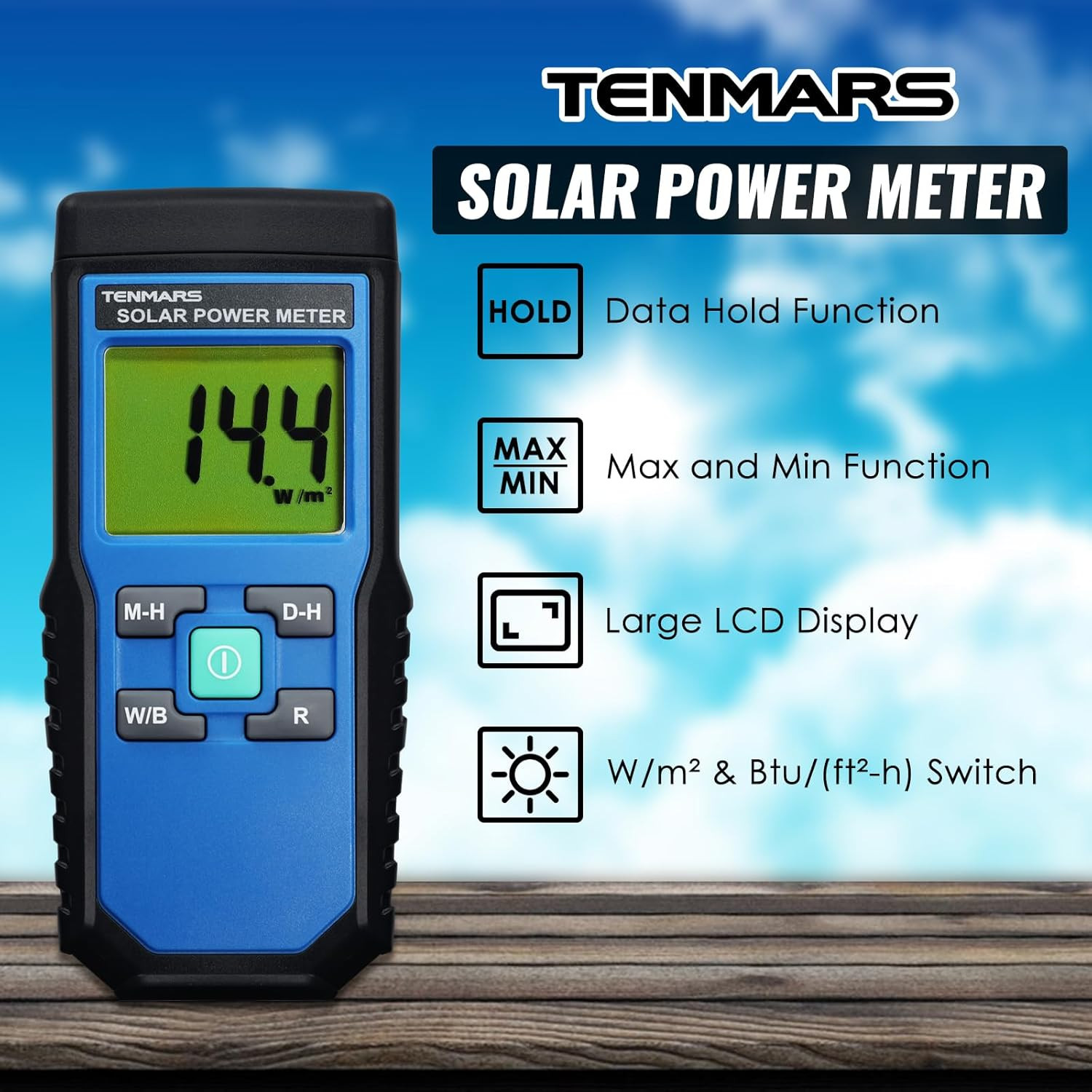 Solar Power Meter, Handheld Solar Irradiance Meter Solar Energy Meter, Digital S