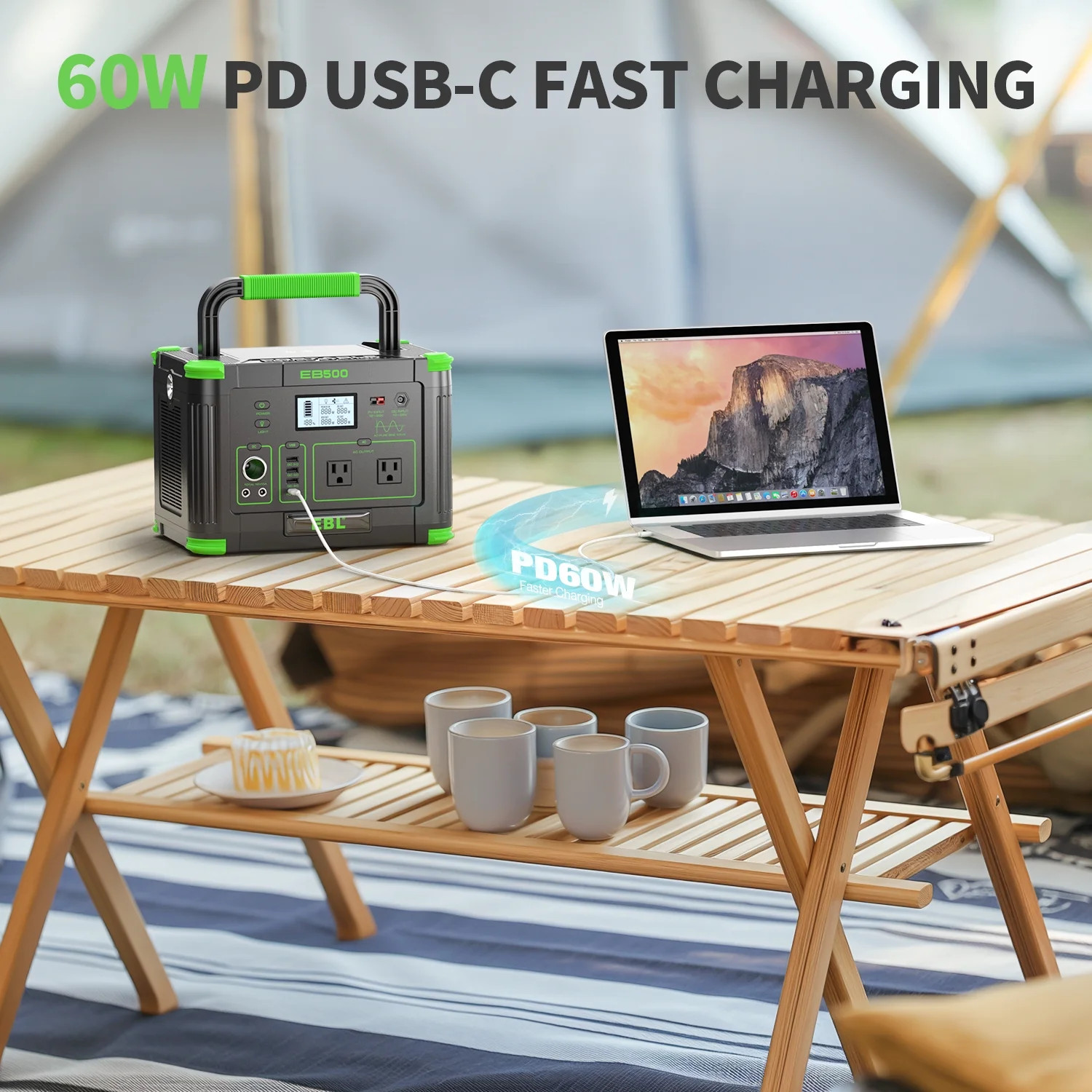 Portable Power Station 500w(Peak 1000W), Camping Solar Powerhouse Outdoor Indoor