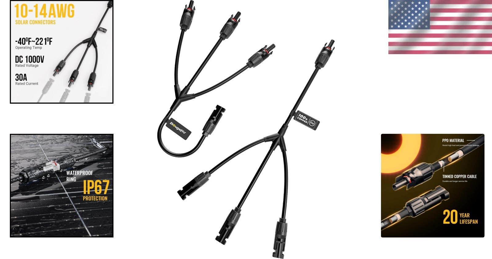 Y Branch Solar Connectors – Waterproof and UV Resistant Plug Kit