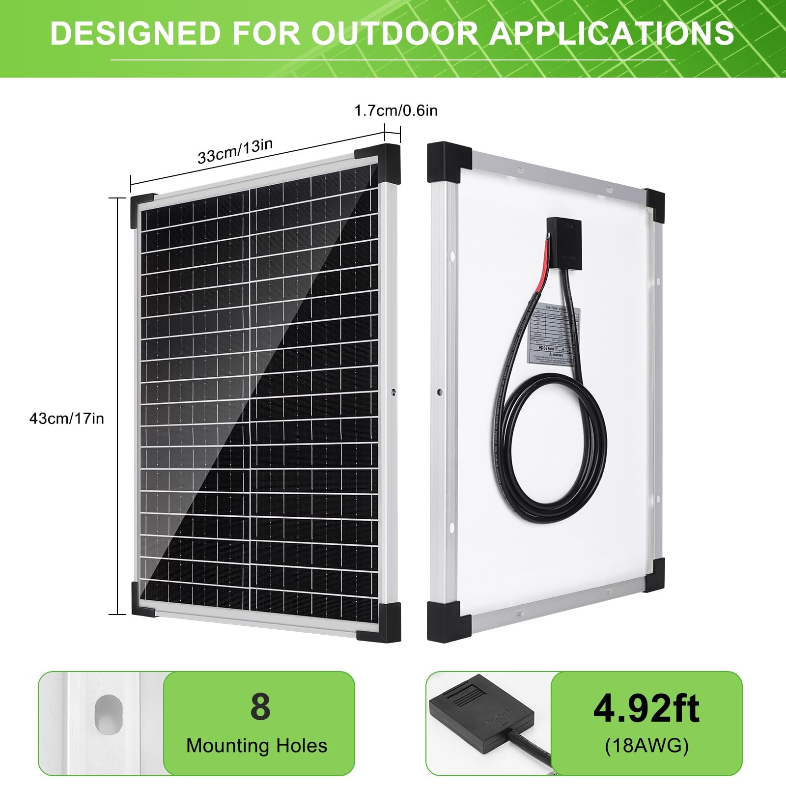 Solar Panel Kit 25W 12V Monocrystalline Battery Maintainer with10A 25W, Black