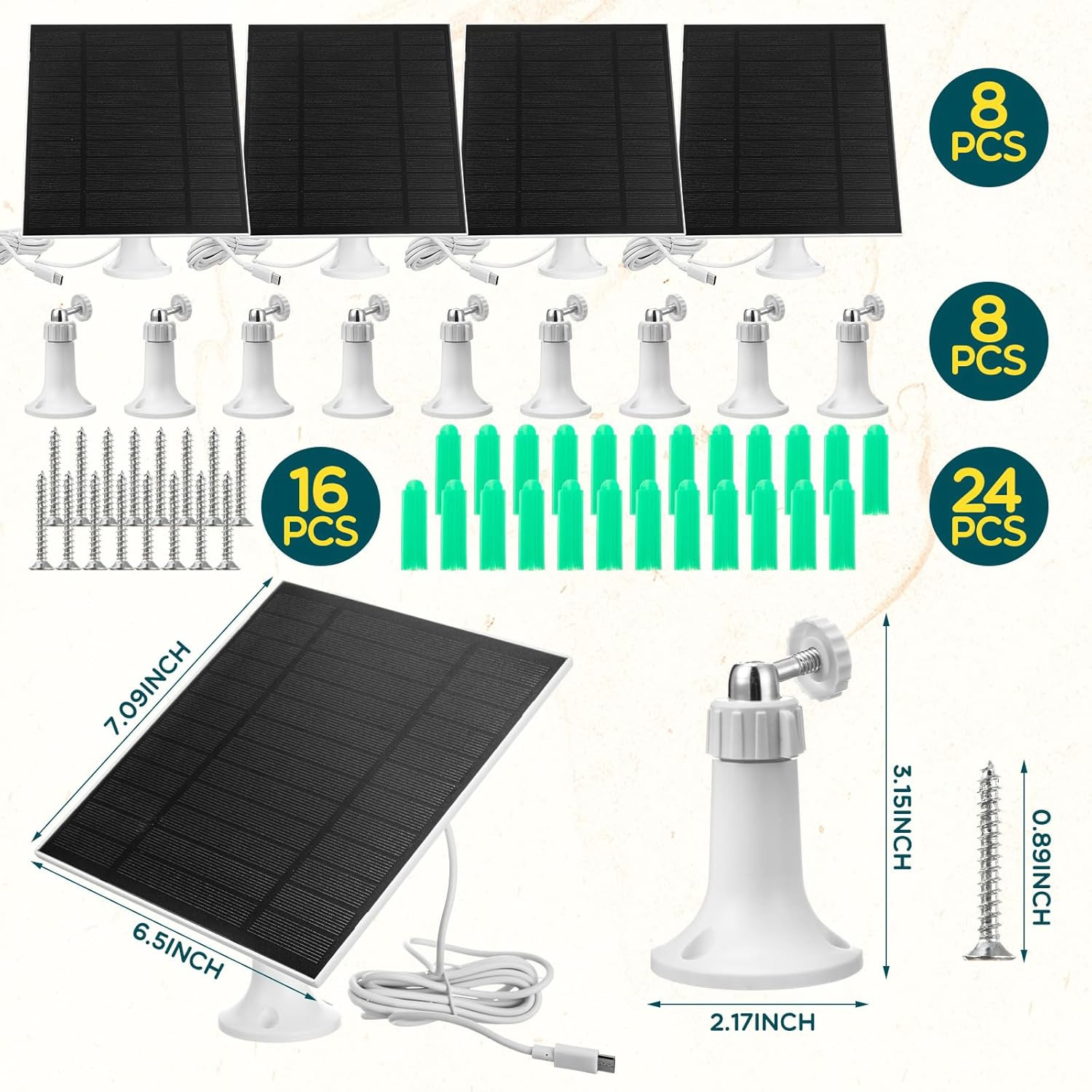 8 Pack 5W Solar Panels for Security Cameras Outdoor Waterproof Solar Panel for C