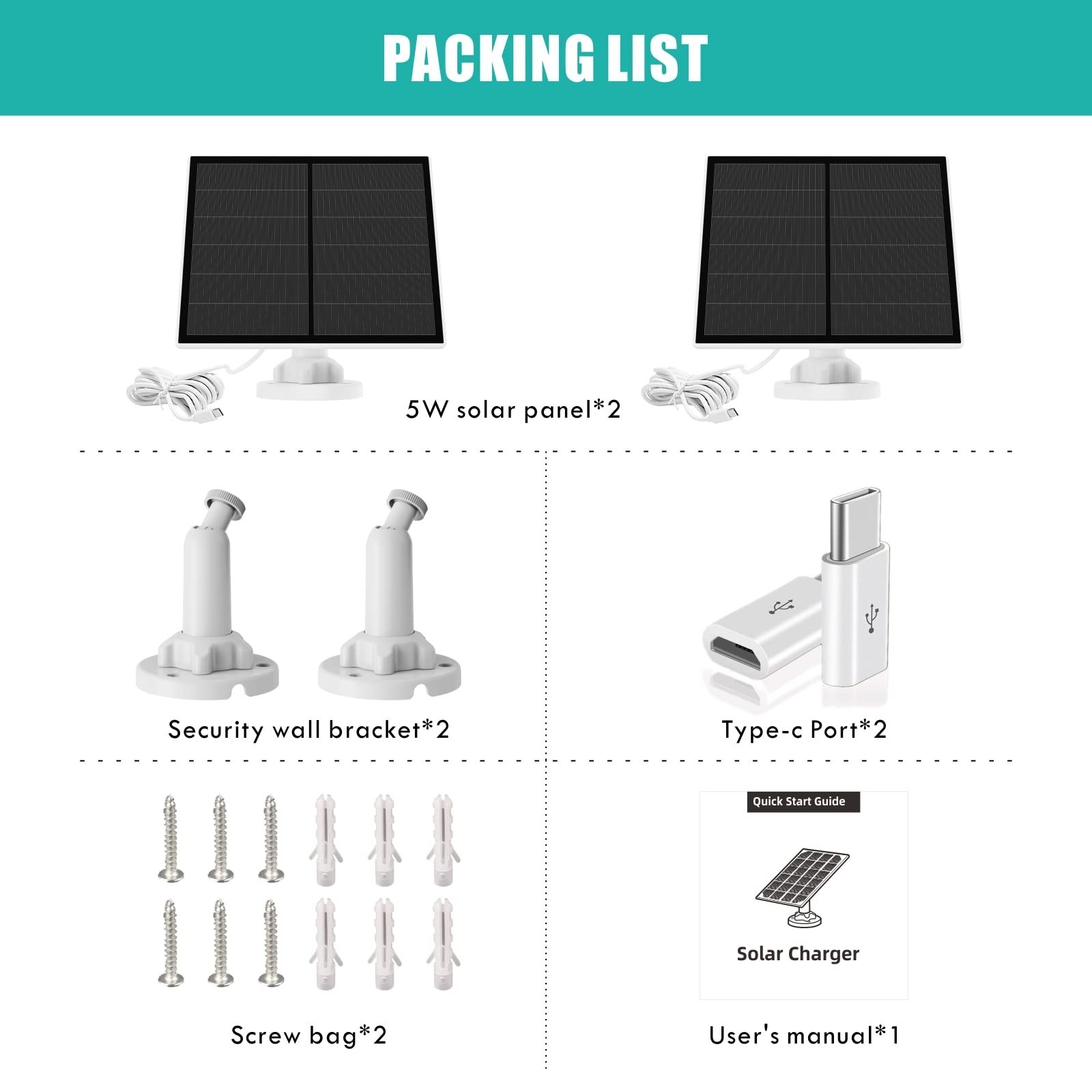 Solar Panel for Security Camera, 5W USB Solar Panel for Micro USB and USB-C P…