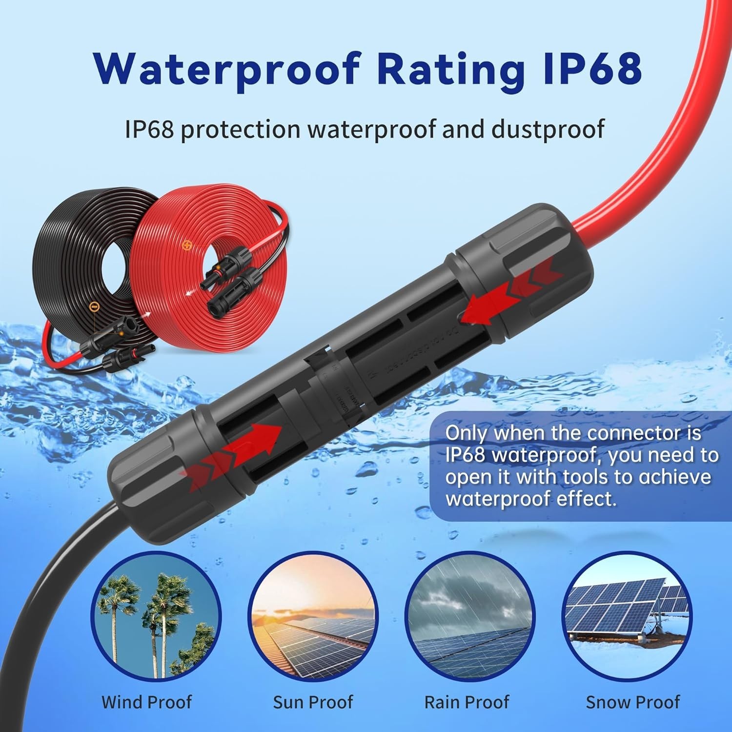 10 AWG Tinned Copper Solar Extension Cable with Waterproof Connectors – 10ft