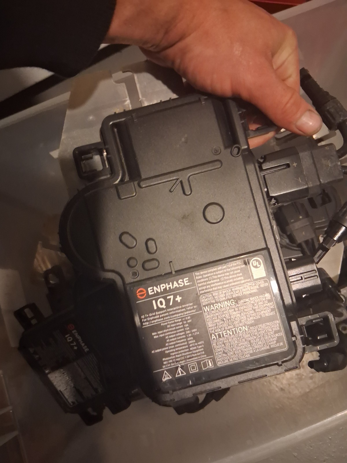 Enphase IQ7 Plus Microinverter (Model: IQ7PLUS-72-2-US) with mounting bracket