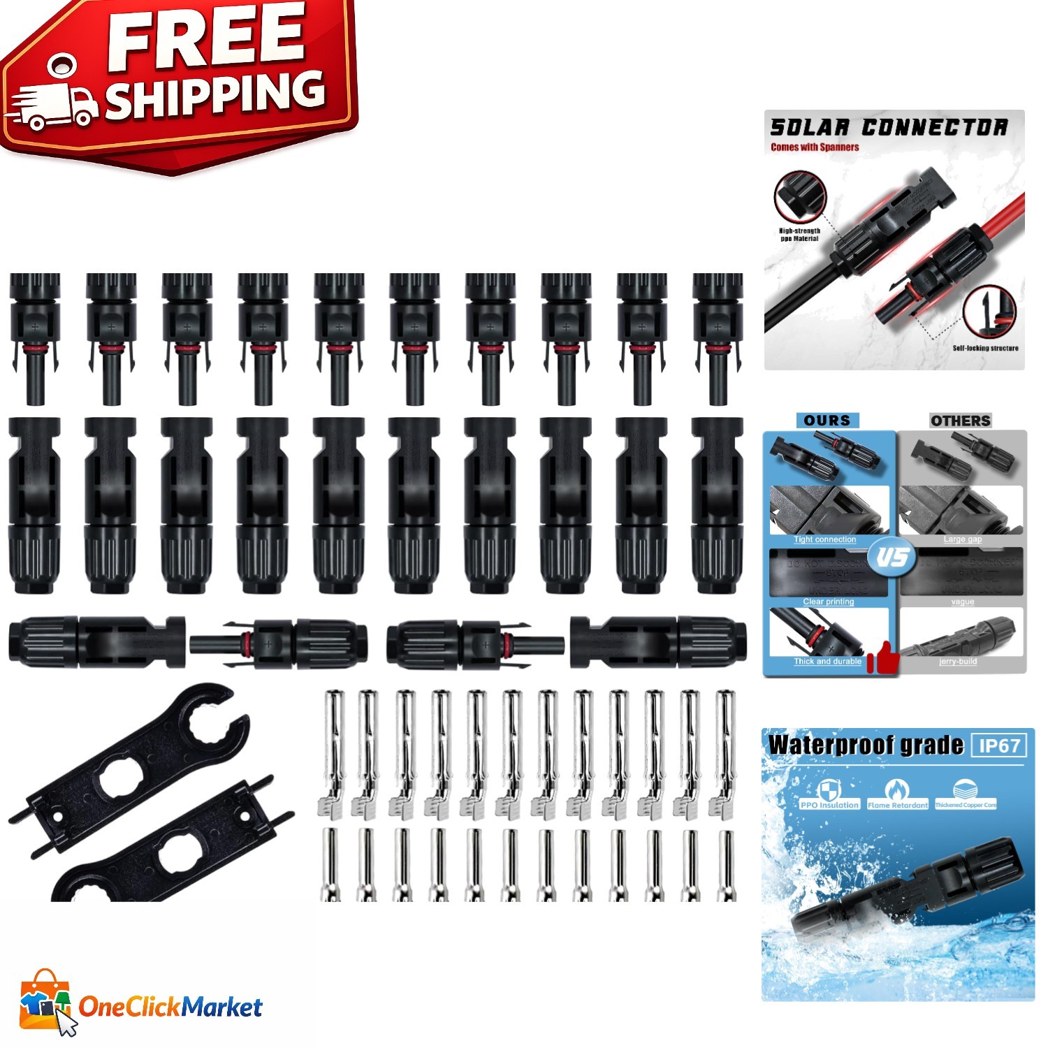 Comprehensive 24 PCS Solar Connector Set with 2 Spanners – Optimal for Any Setup