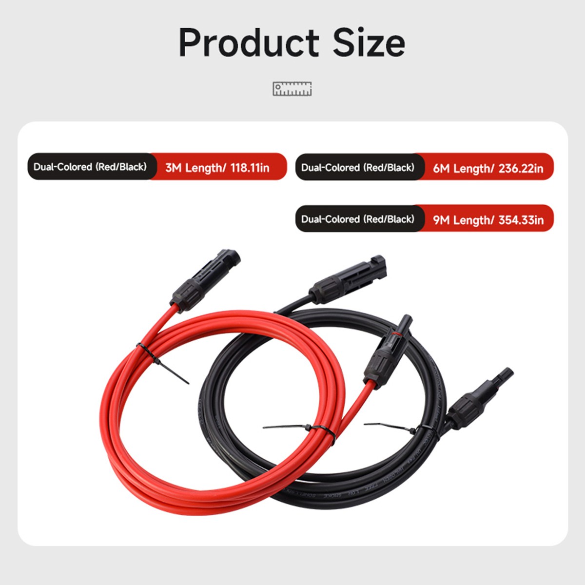 GEYA PV Wire Connector 10 AWG Solar Panel Extension Cable 1Pair Black & Red 6mm²