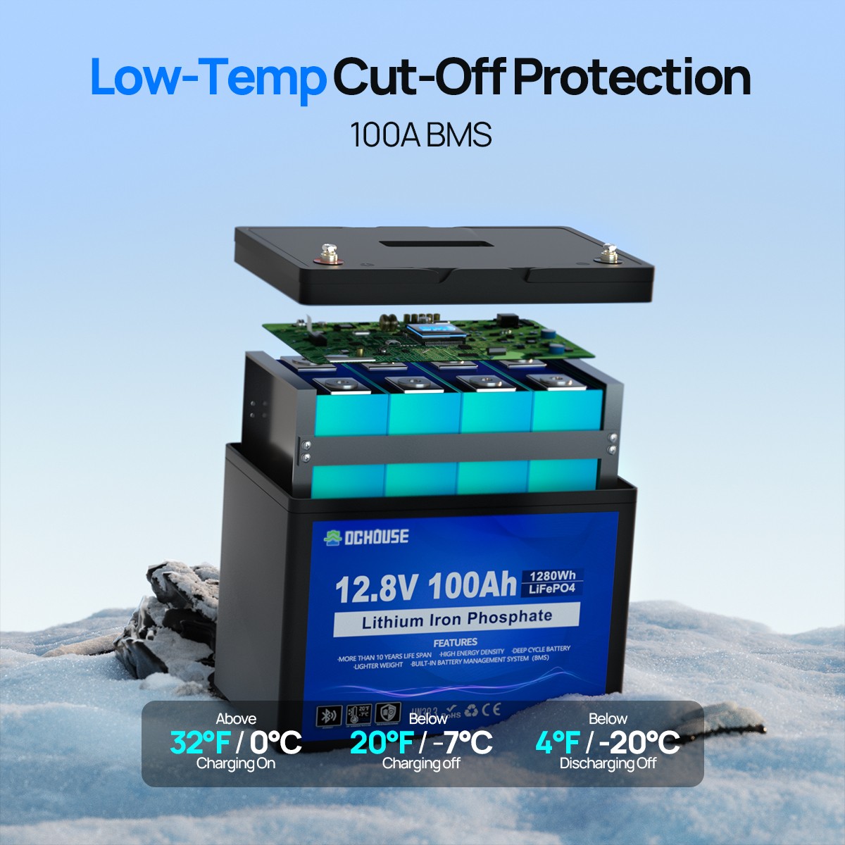 12V 100Ah LiFePO4 Lithium Battery BMS Deep Cycle for RV Marine Solar Off-grid