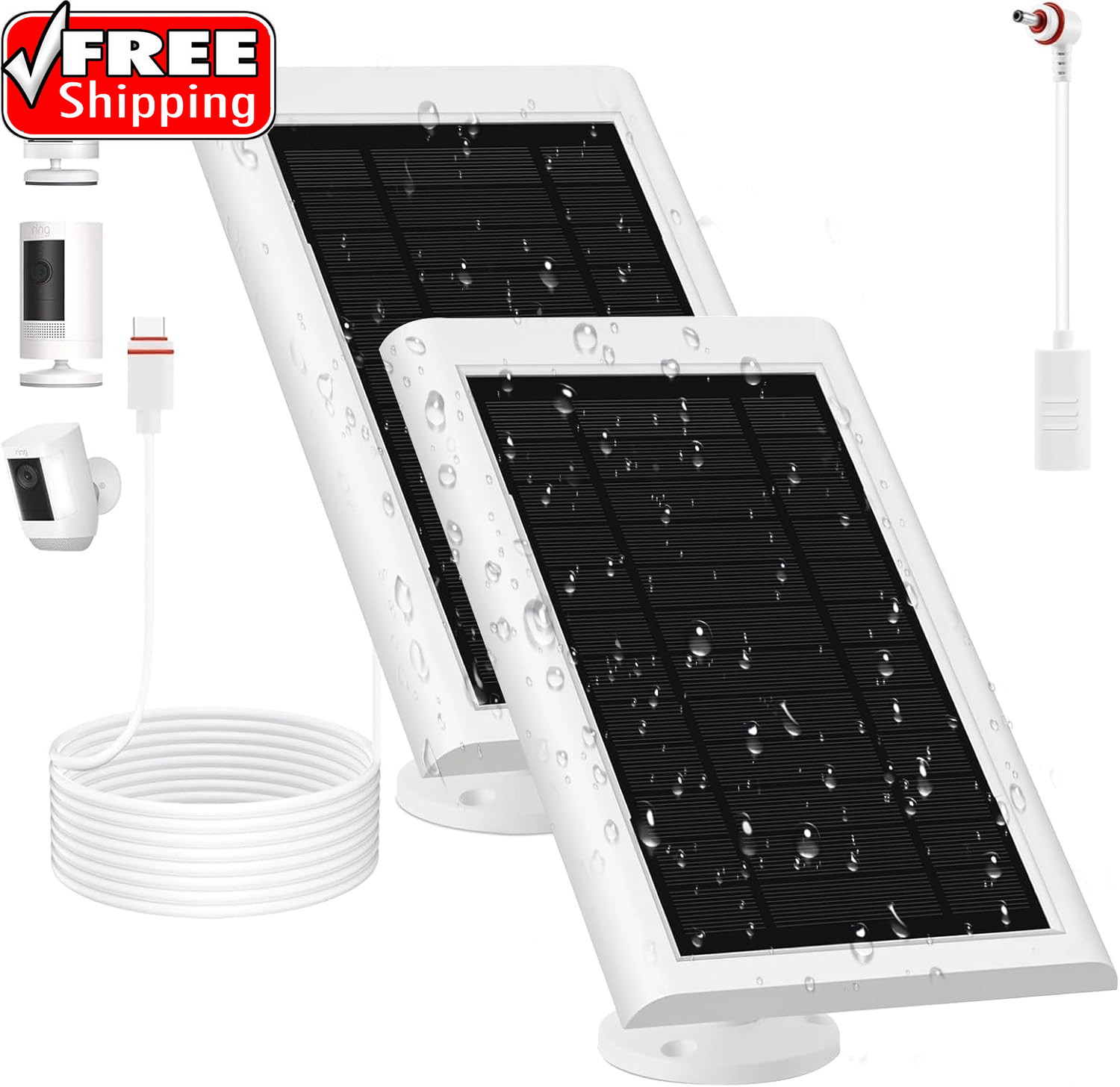 Solar Panel for Ring Camera(2Nd Generation), 2 Pack 5W Solar Panel with 10FT/3M