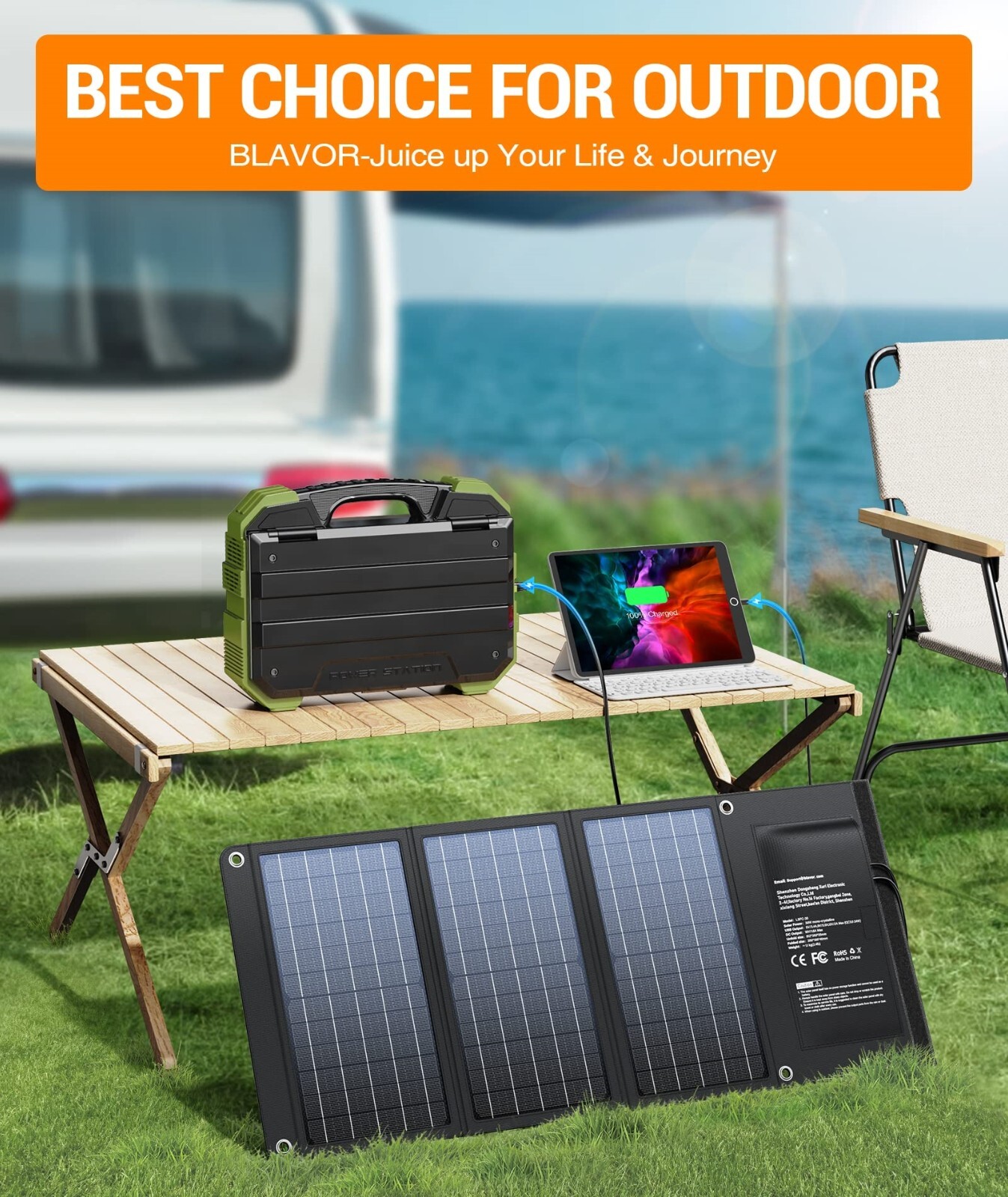 30W Solar Charger USB-A QC3.0 24W USB-C DC 30W Outputs, Foldable Solar Panel