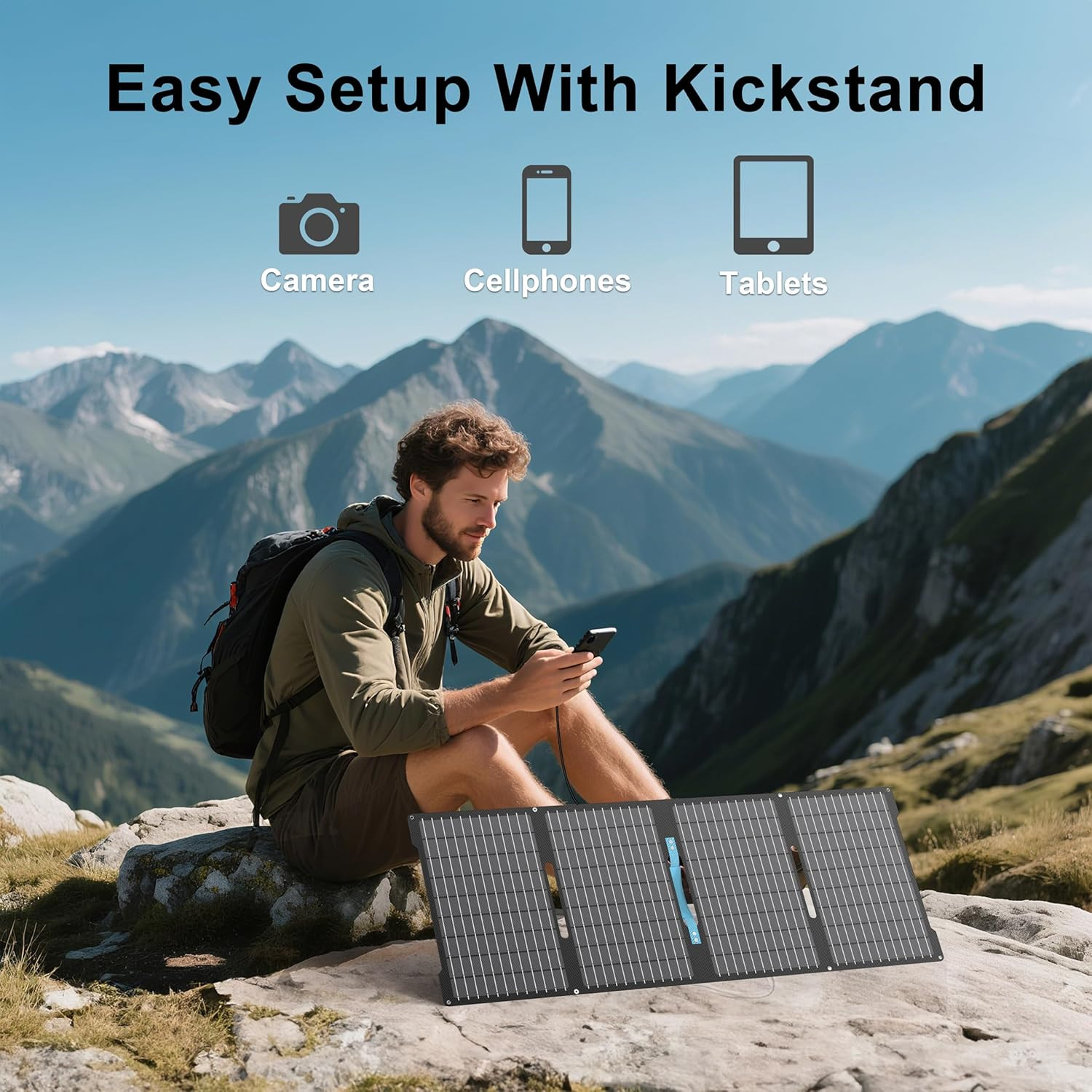60W Portable Solar Panel Charger with USB-C, USB-A Outputs for Camping